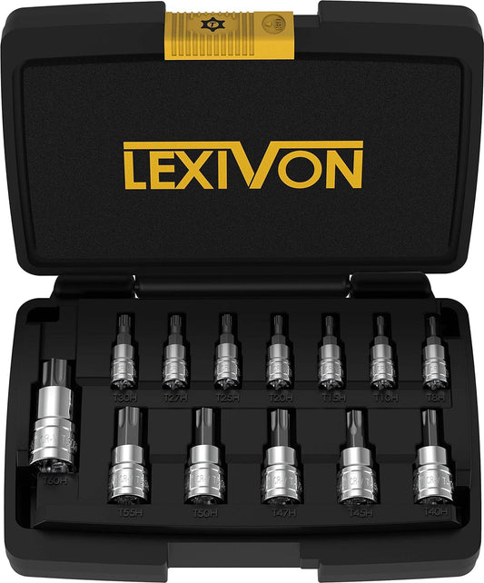 LEXIVON Tamper Proof Torx Bit Socket Set. Premium S2 Alloy Steel | 13-Piece Security Star T8 - T60 Set | Enhanced Storage Case (LX-146)